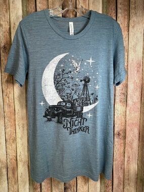 Junk Gypsy “Night Thinker” Heather Blue Burnout Tee Unisex Size M